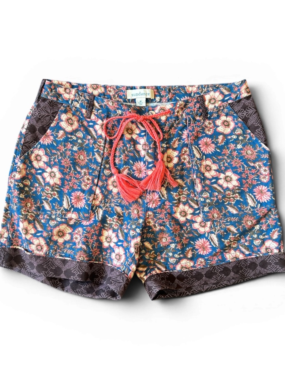 Sundance Kalini Floral  Blue Drawstring Linen Blend Women’s Shorts